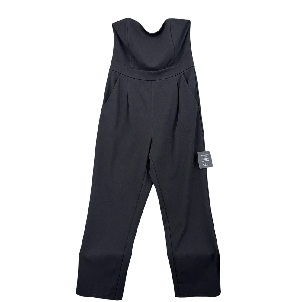 Lulus Strapless Tapered Leg Jumpsuit Women Size M Polyester Spandex Black